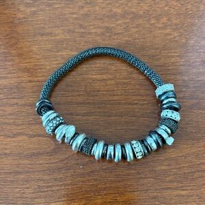 Silver and Black Beaded Stretch Bracelet - Women Jewelry